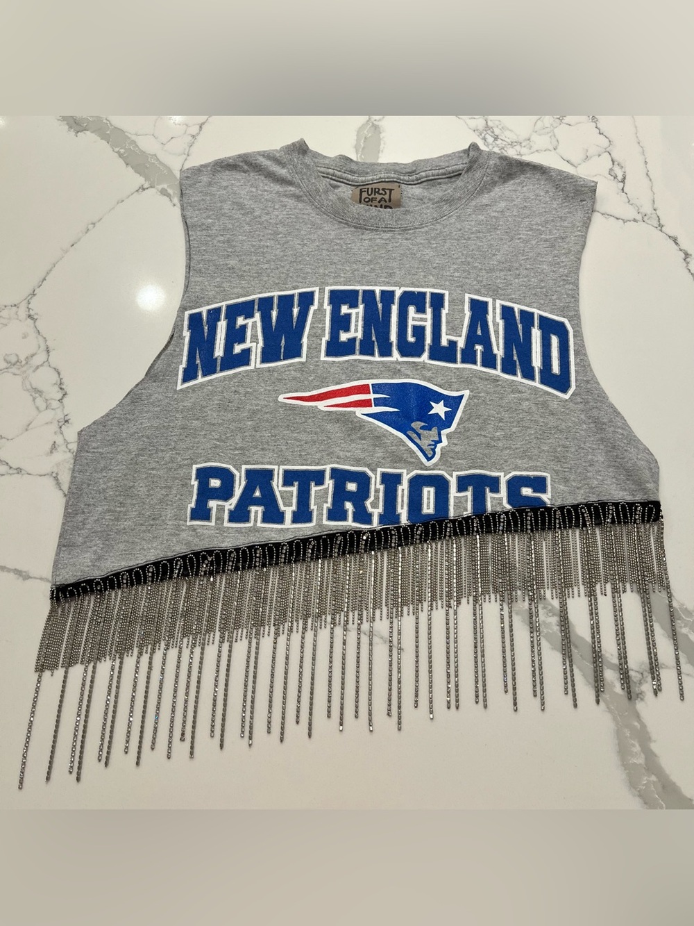 FURST OF A KIND Grey New England Patriots Fringe Top - Women's - Size M